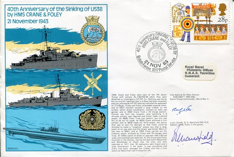 Admiral Peter Gretton Lt Cdr D. E. Mansfield HMS Foley WWII War Signed Autograph