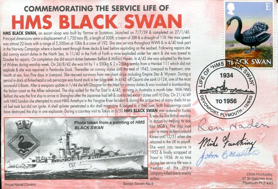 HMS Black Swan Crew Veterans Yangtze Incident WWII War Signed Autograph FDC