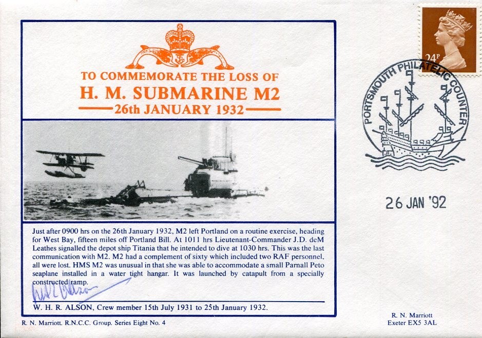 W. H. R. Alson HMS Submarine M2 Survivor Sinking Accident Signed Autograph