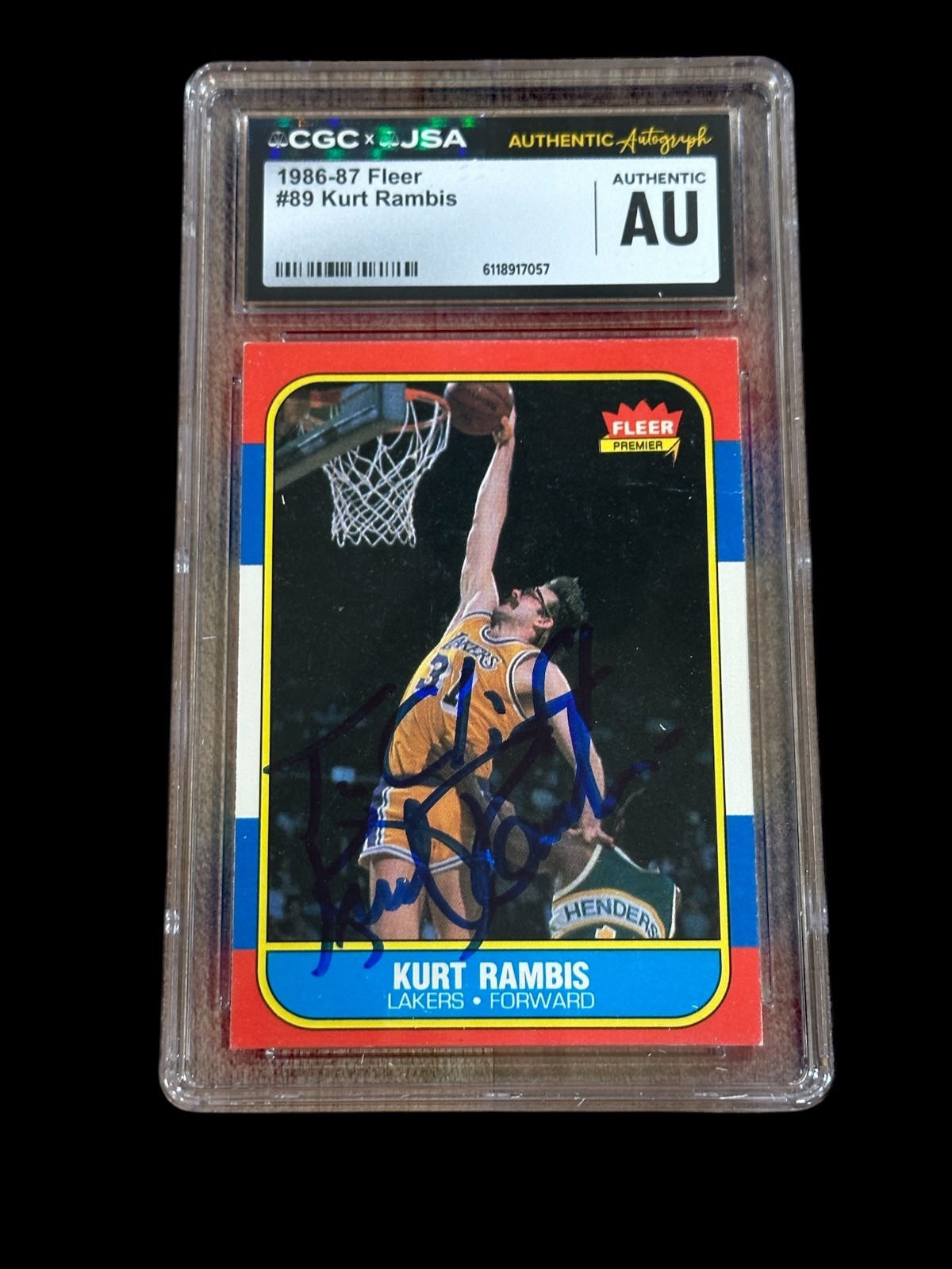 Kurt Rambis 1986-87 Fleer Basketball LA Lakers Signed Autograph Card CGC JSA