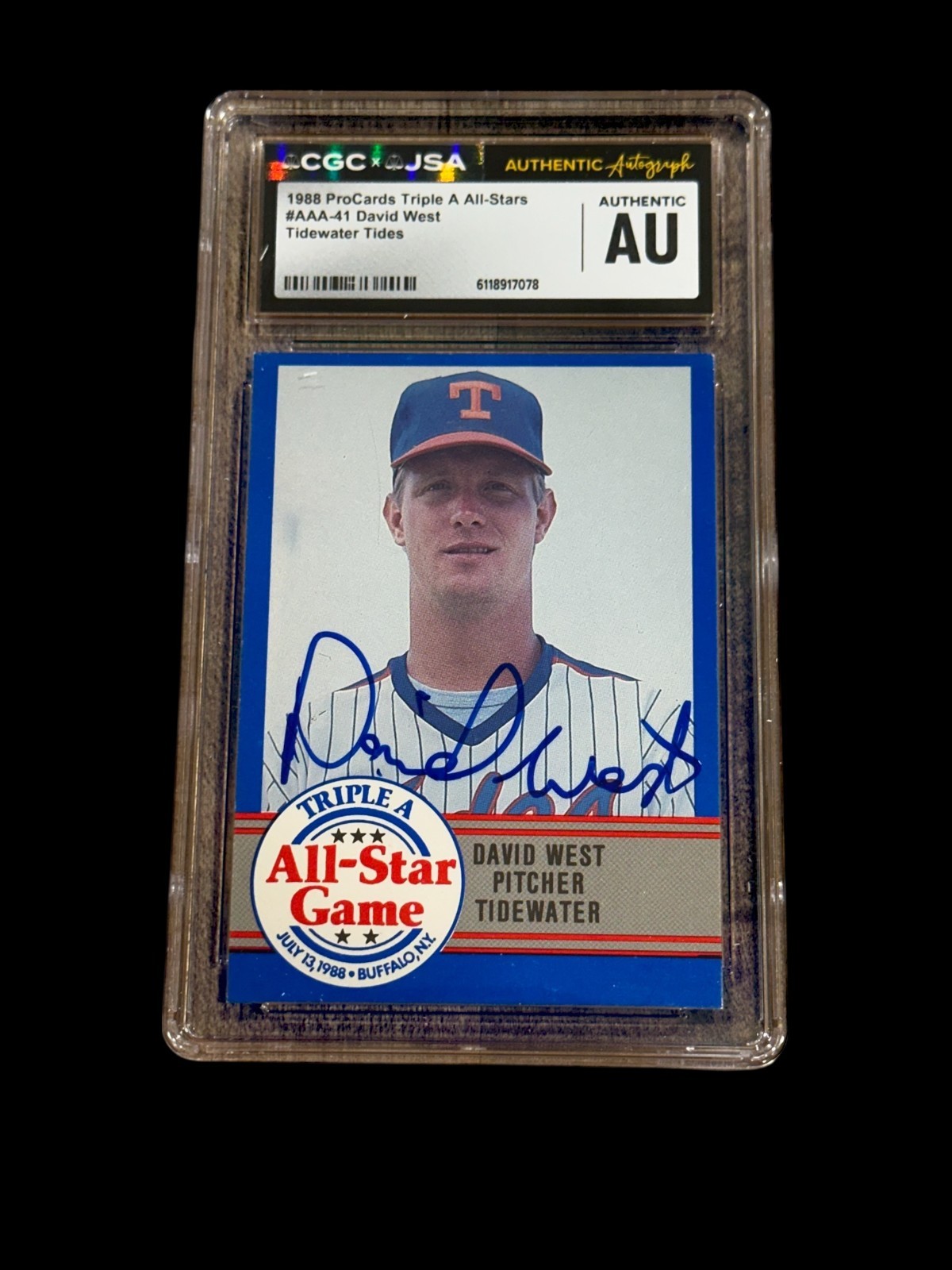 David West 1988 ProCards AAA Tidewater Mets Signed Autograph Card Slab CGC JSA
