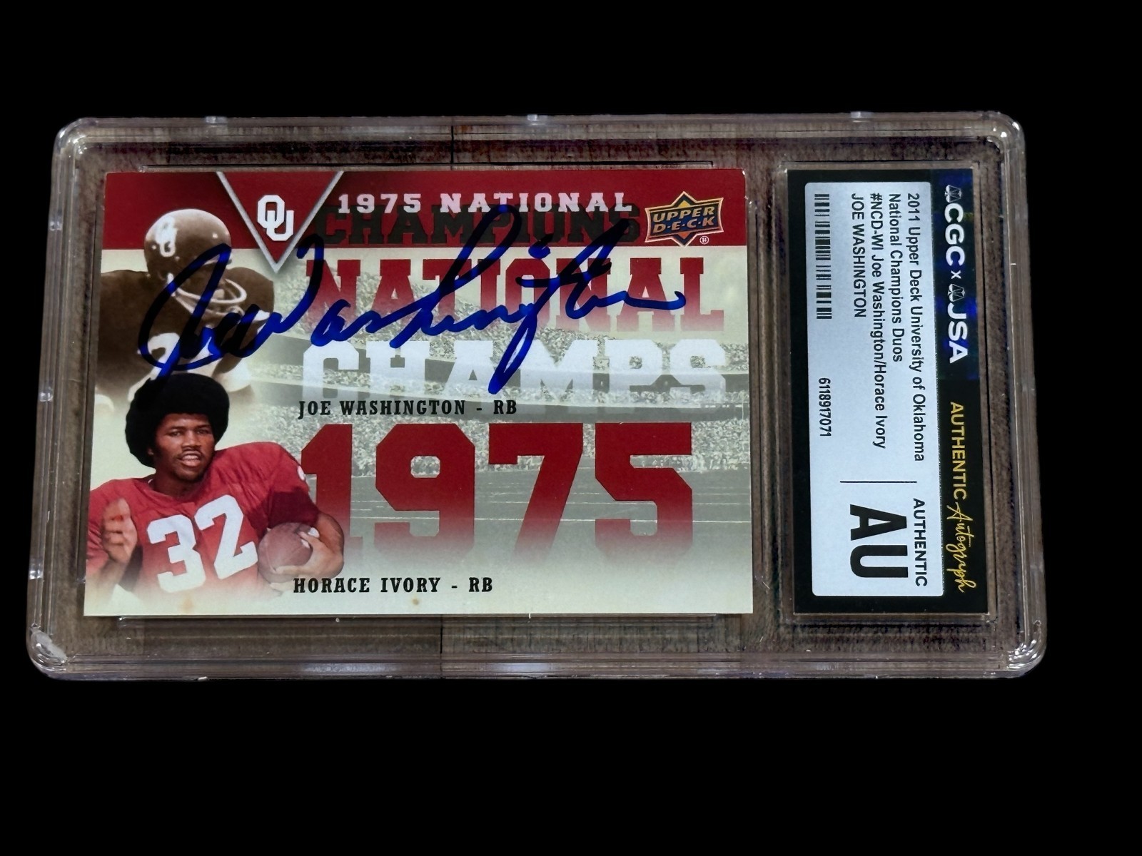 Joe Washington 2011 Upper Deck Oklahoma OU HOF Signed Autograph Card CGC JSA