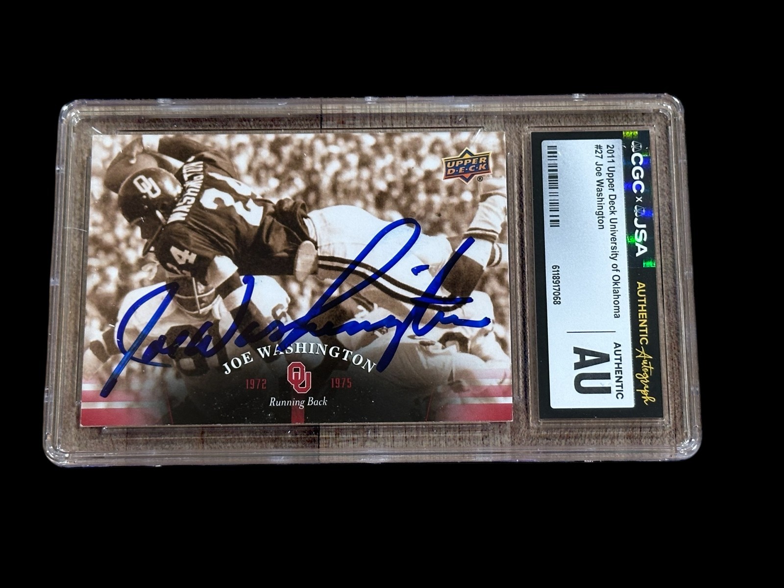 Joe Washington 2011 Upper Deck Oklahoma OU HOF Signed Autograph Card CGC JSA