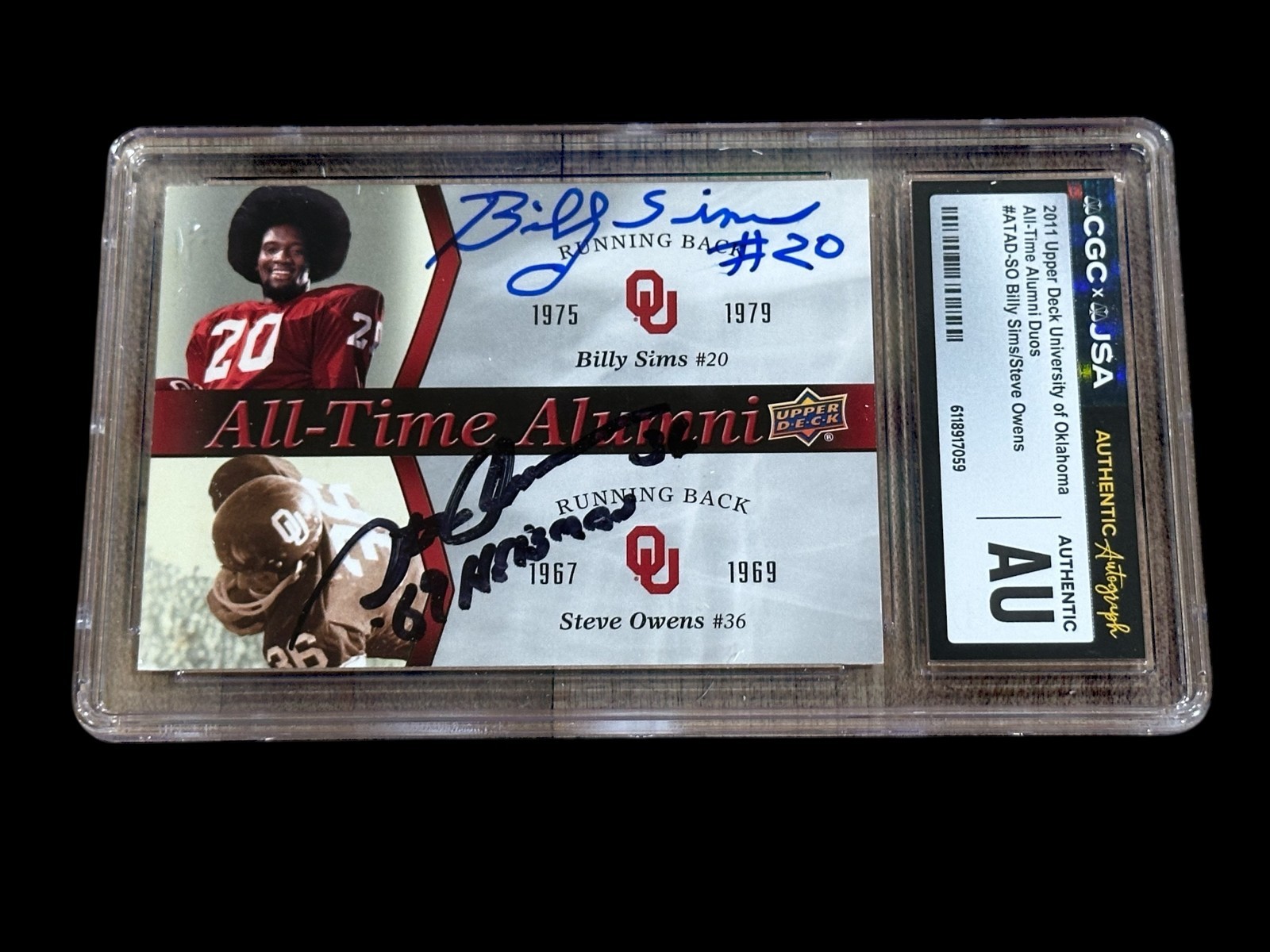 Billy Sims Steve Owens 2011 Upper Deck Oklahoma OU HOF Signed Autograph CGC JSA