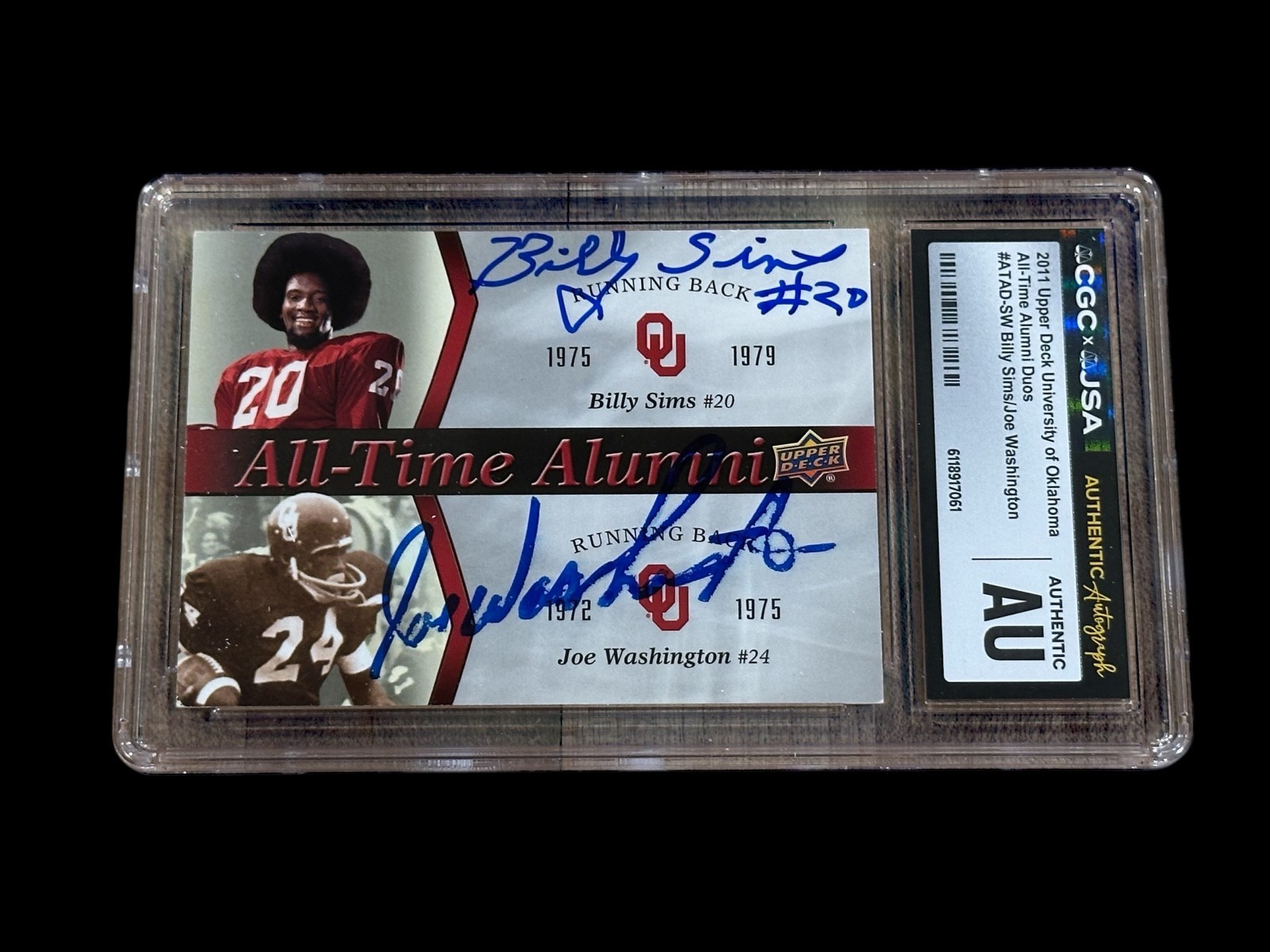 Billy Sims Joe Washington 2011 Upper Deck Oklahoma OU Signed Autograph CGC JSA