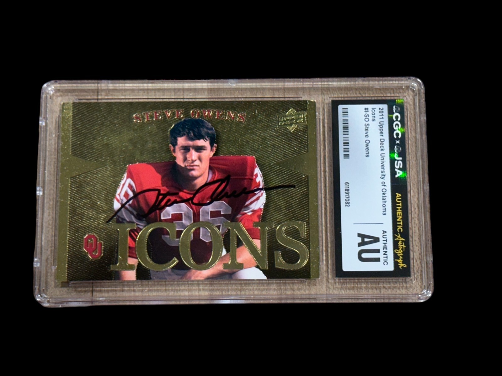 Steve Owens 2011 Upper Deck Oklahoma OU ICONS HOF Signed Autograph CGC JSA Slab