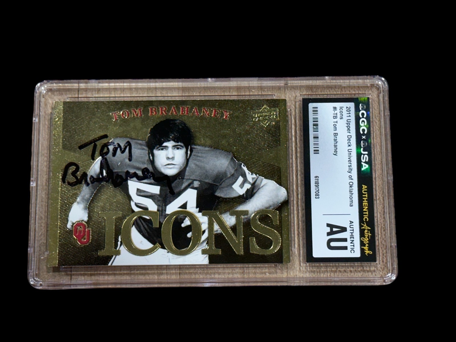 Tom Brahaney 2011 Upper Deck Oklahoma OU ICONS HOF Signed Autograph CGC JSA Slab