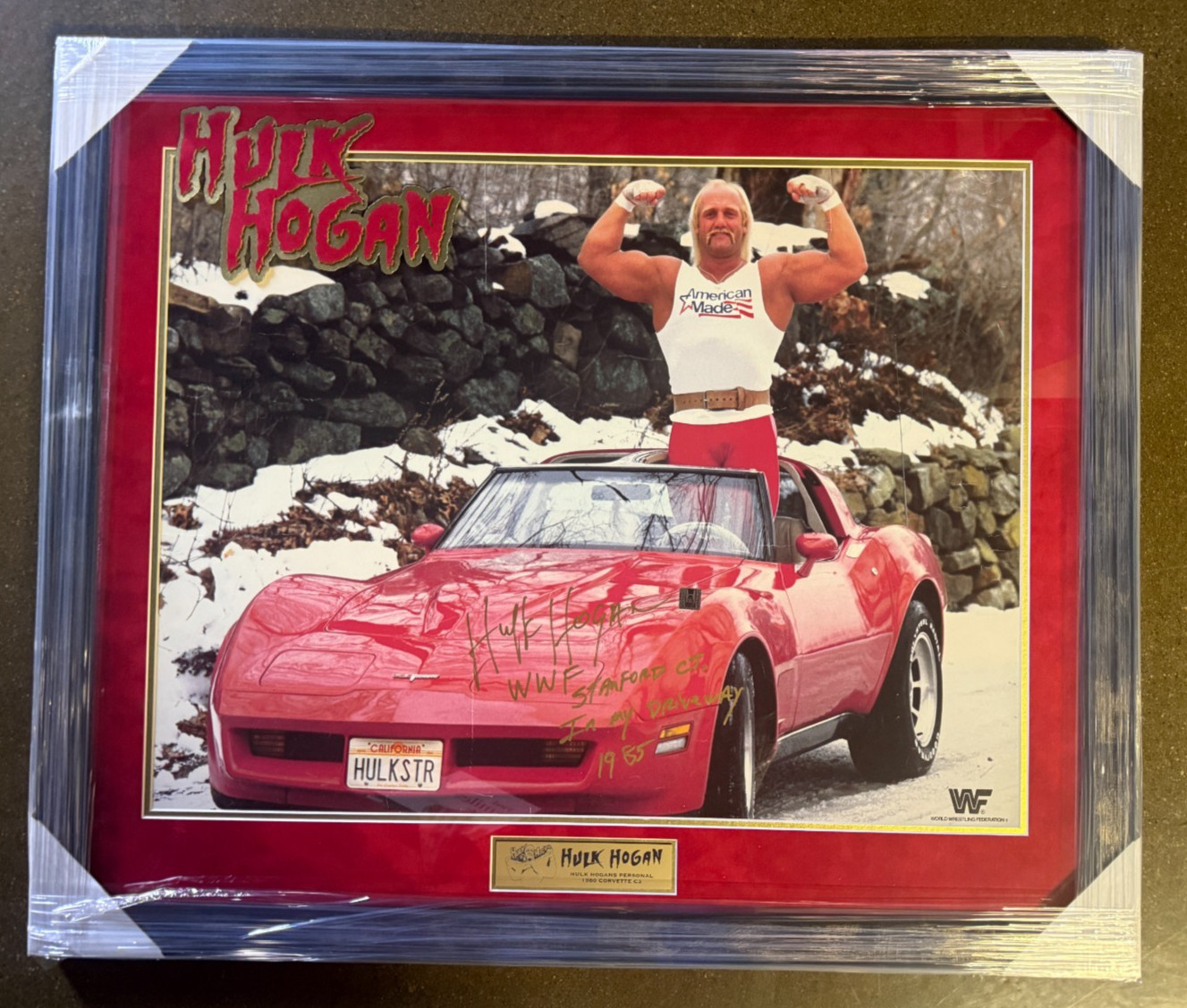 Hulk Hogan Signed Framed Original 1980's WWF Corvette Poster WWE WCW NWO JSA COA