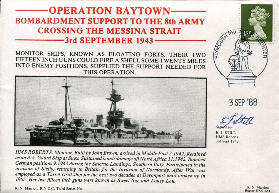 E. J. Still Operation Baytown The 8th Army WWII War HMS Roberts Signed Autograph