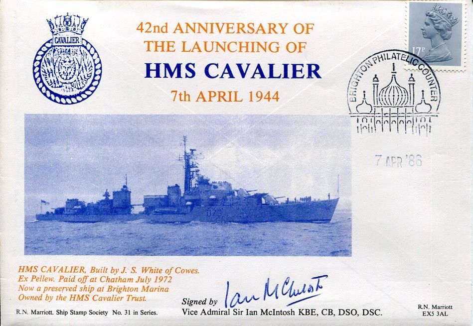 Vice Admiral Ian McIntosh Royal Navy WWII War HMS Cavalier Signed Autograph