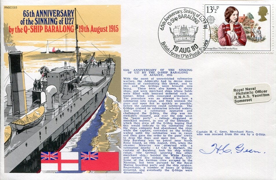 Captain H. C. Green Merchant Navy WWII War Q-Ship Baralong Signed Autograph