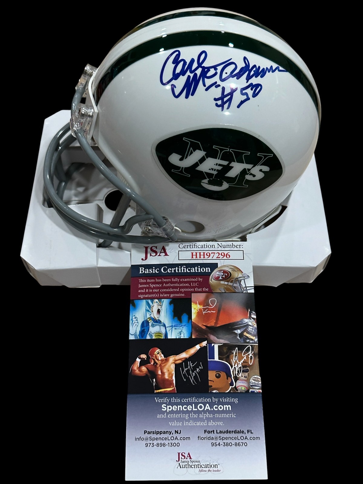 Carl McAdams New York Jets Super Bowl Champ III Signed Autograph Mini Helmet JSA