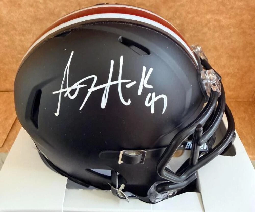 AJ HAWK #47 OHIO STATE BUCKEYES SIGNED BLACK ALT MINI HELMET BECKETT AUTH