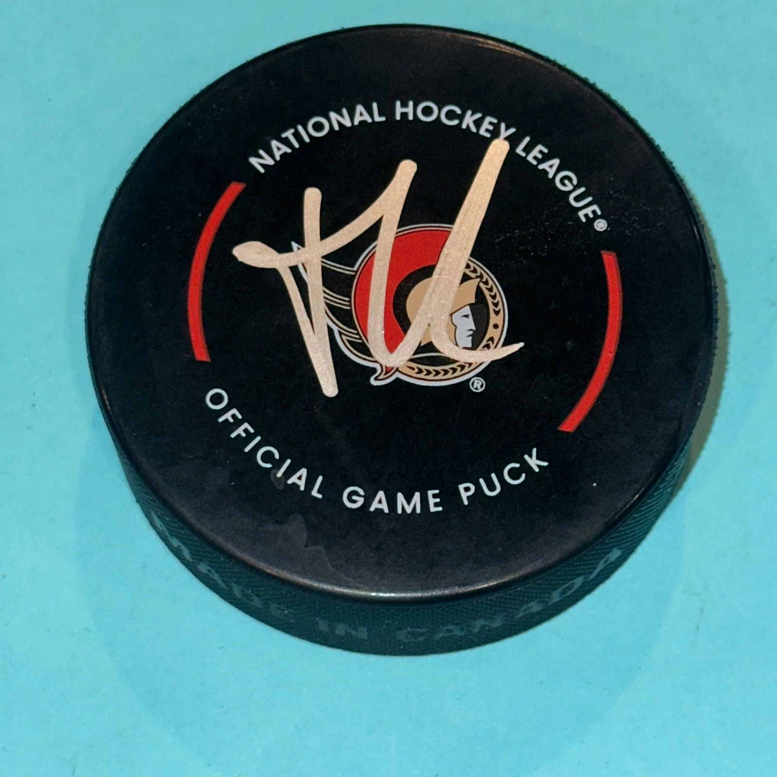 BRADY TKACHUK Signed Ottawa SENATORS Official GAME Puck Beckett Auth BAS