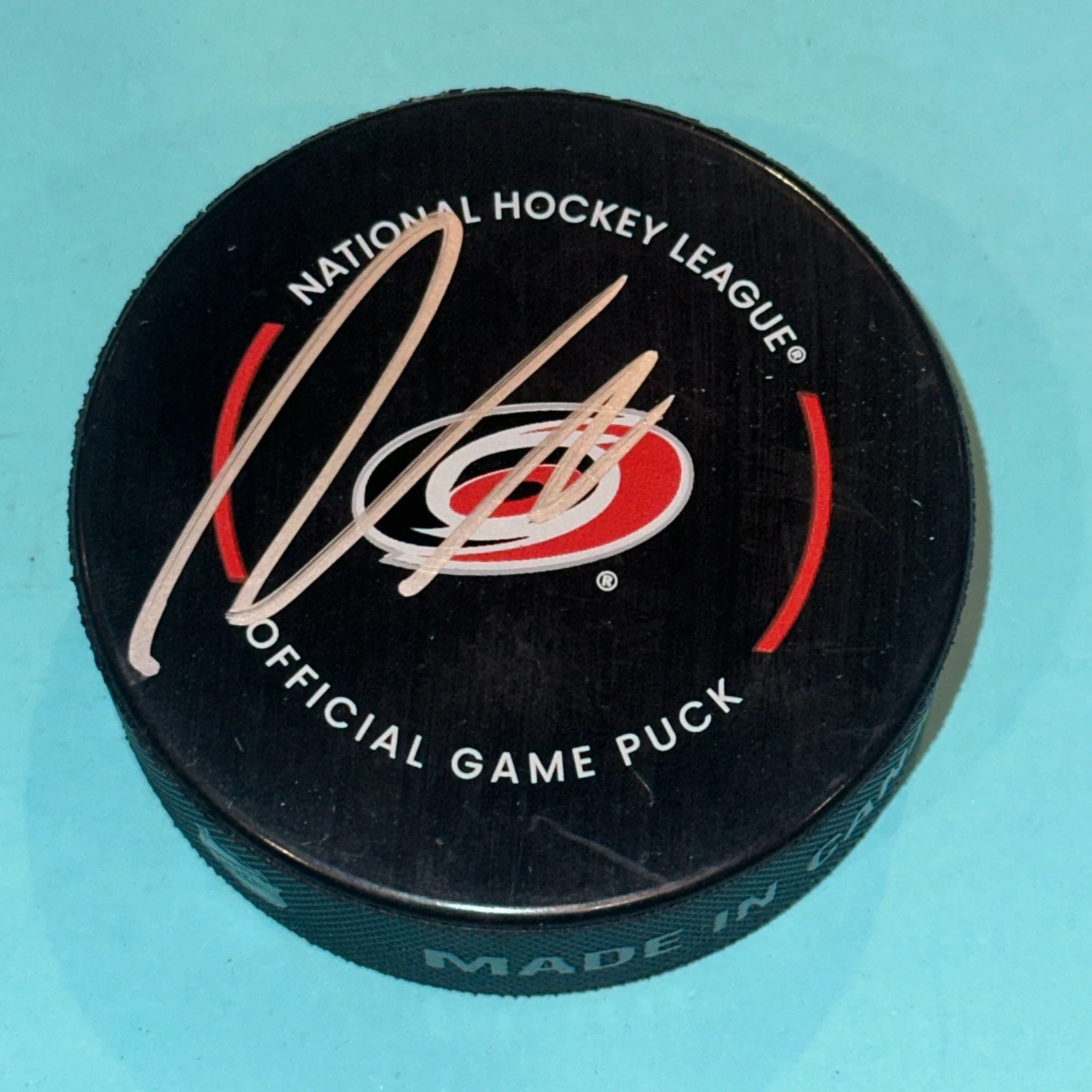 MARTIN NECAS Signed Carolina HURRICANES Official GAME Puck Beckett Auth BAS