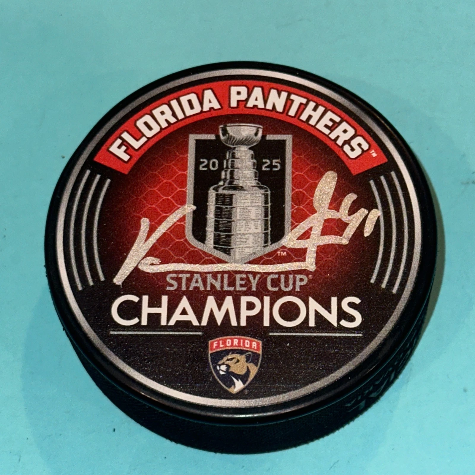 VITEK VANECEK Signed Panthers 2025 STANLEY CUP CHAMPS Puck Beckett (BAS)