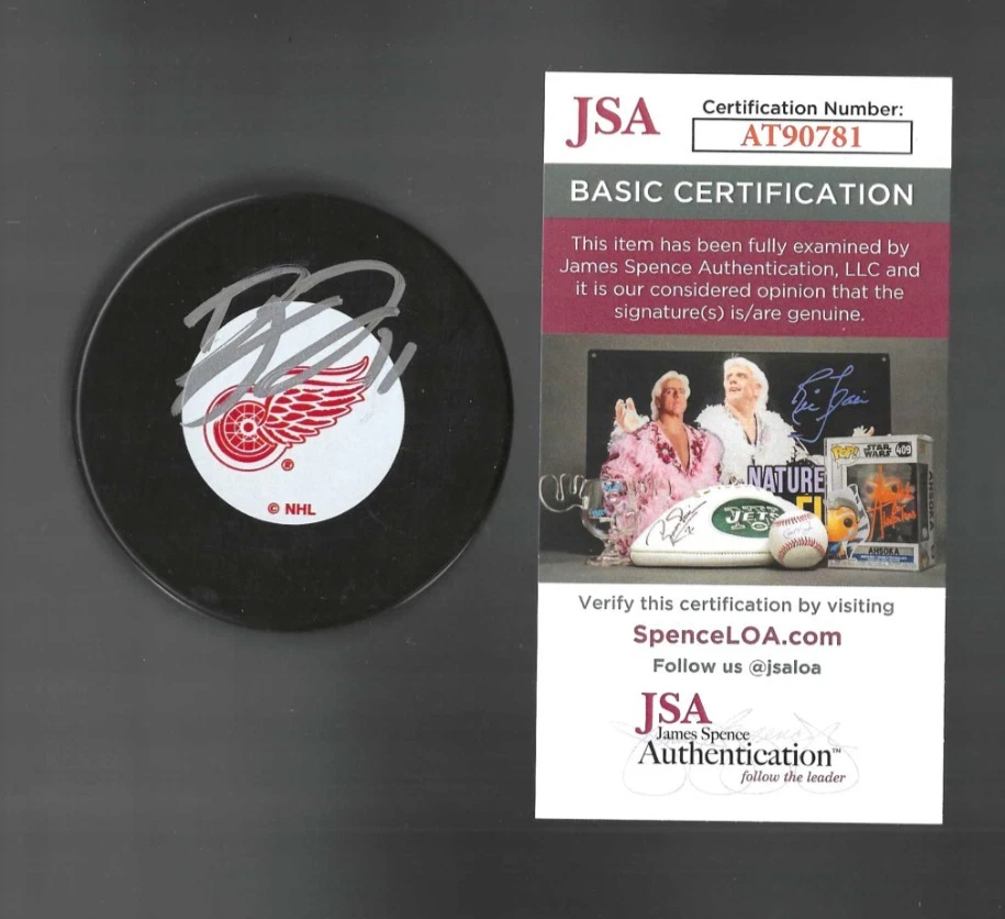 Dylan Larkin Signed Detroit Red Wings Vintage Logo Puck JSA COA