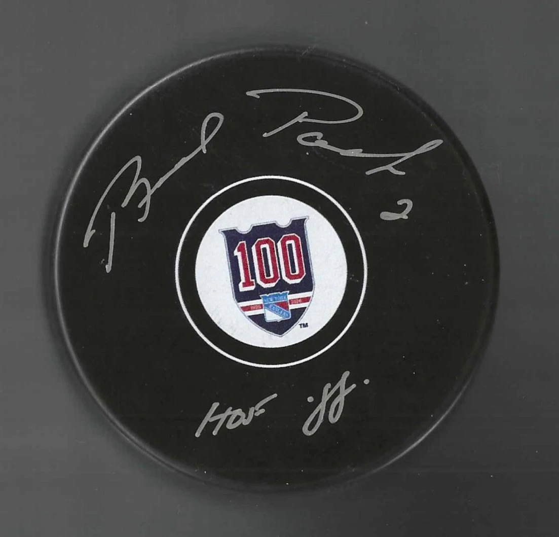 Brad Park Signed & Inscribed New York Rangers Centennial 100th Puck JSA COA