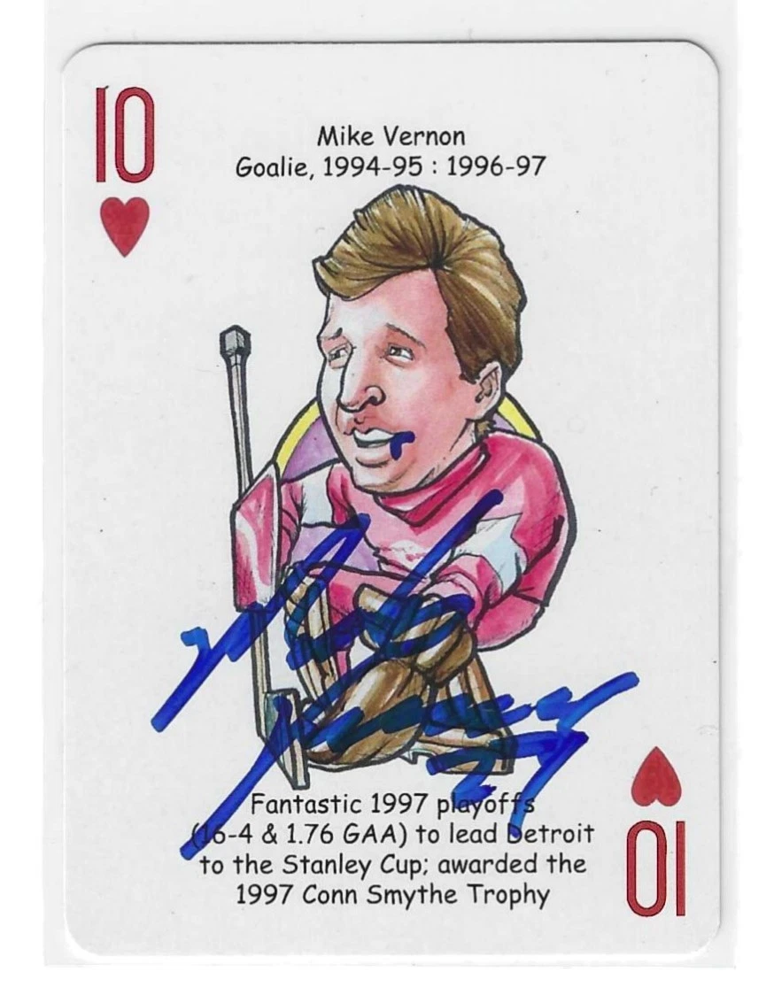 Mike Vernon Signed Ten (10) of Hearts Playing Card Detroit Red Wings