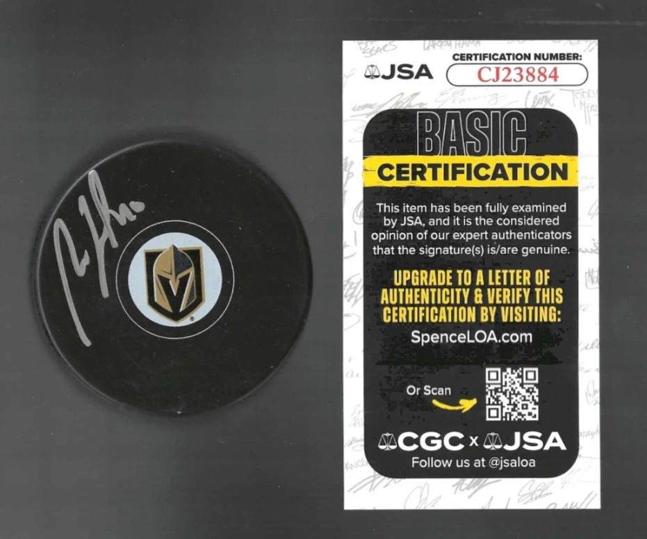Akira Schmid Signed Vegas Golden Knights Puck JSA COA