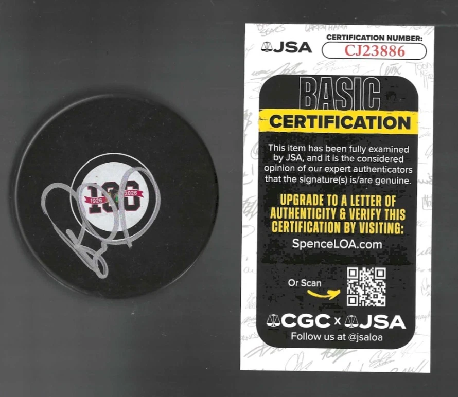 Bruce Cassidy Signed Chicago Blackhawks Centennial 100th Puck JSA COA