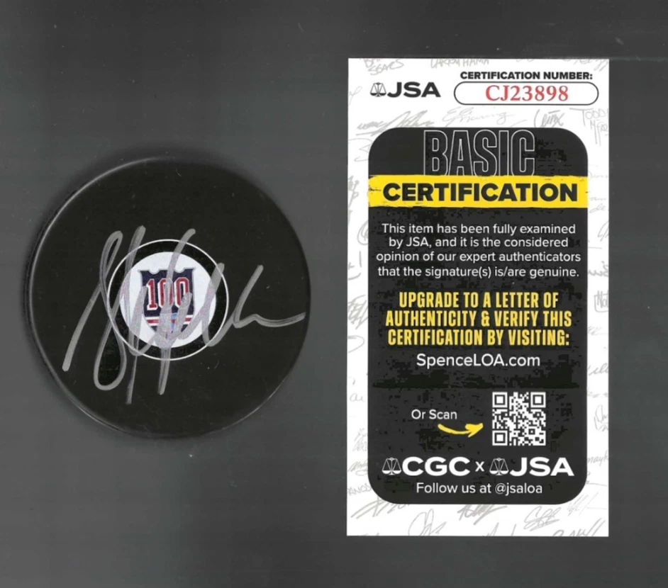 Sylvain Lefebvre Signed New York Rangers Centennial 100th Puck JSA COA