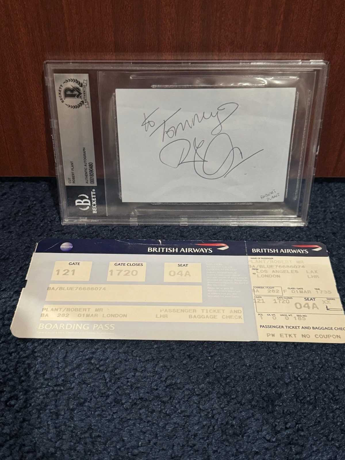 Robert Plant Signed Autographed Cut Led Zeppelin Beckett Slabbed + Boarding Pass