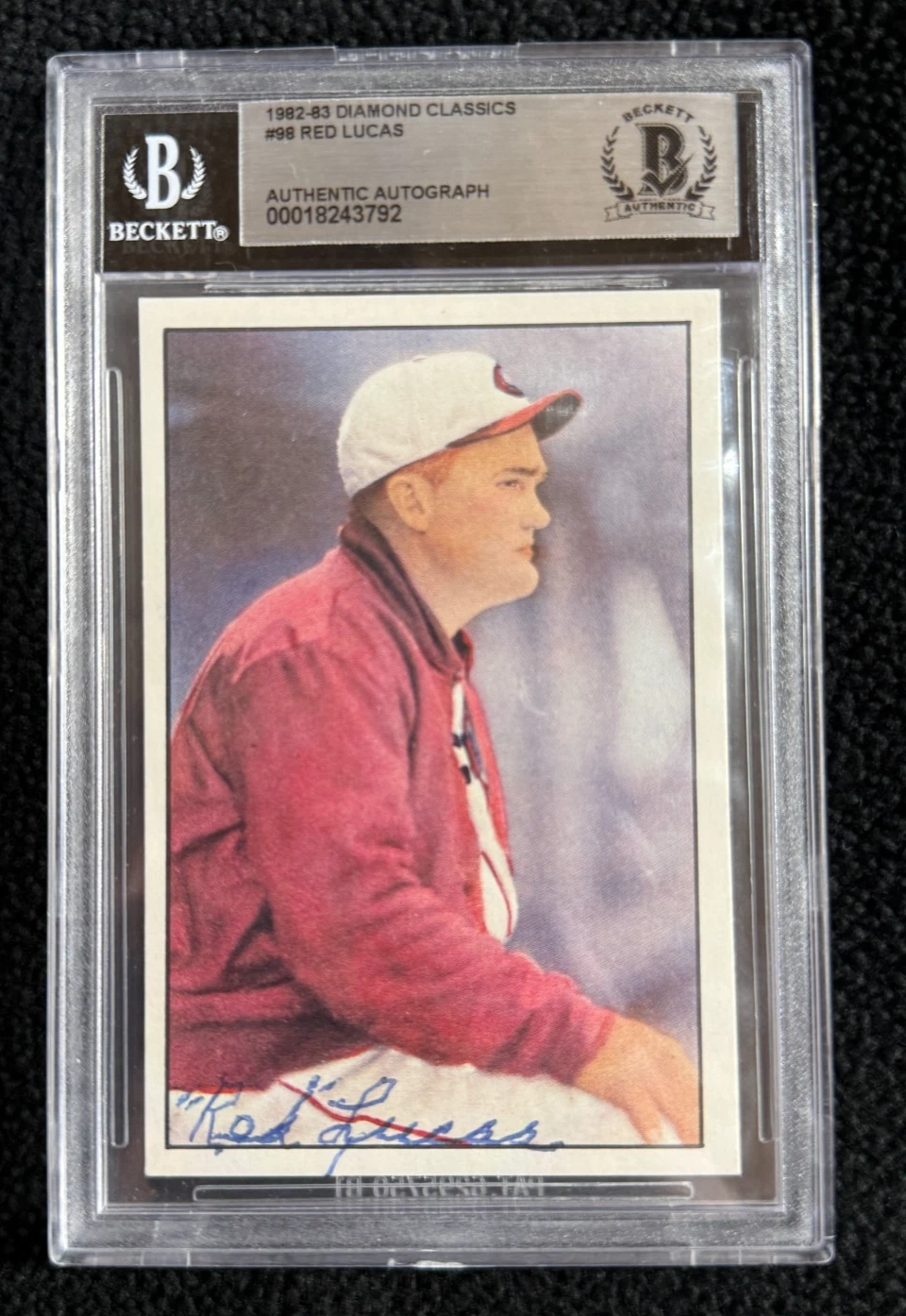 Red Lucas Signed 1982/83 Diamond Classics Card #98 BAS Certified Cincinnati Reds