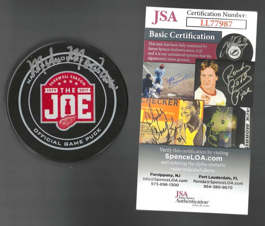 Mike Modano Signed Detroit Red Wings Joe Louis Arena Farewell Game Puck JSA COA