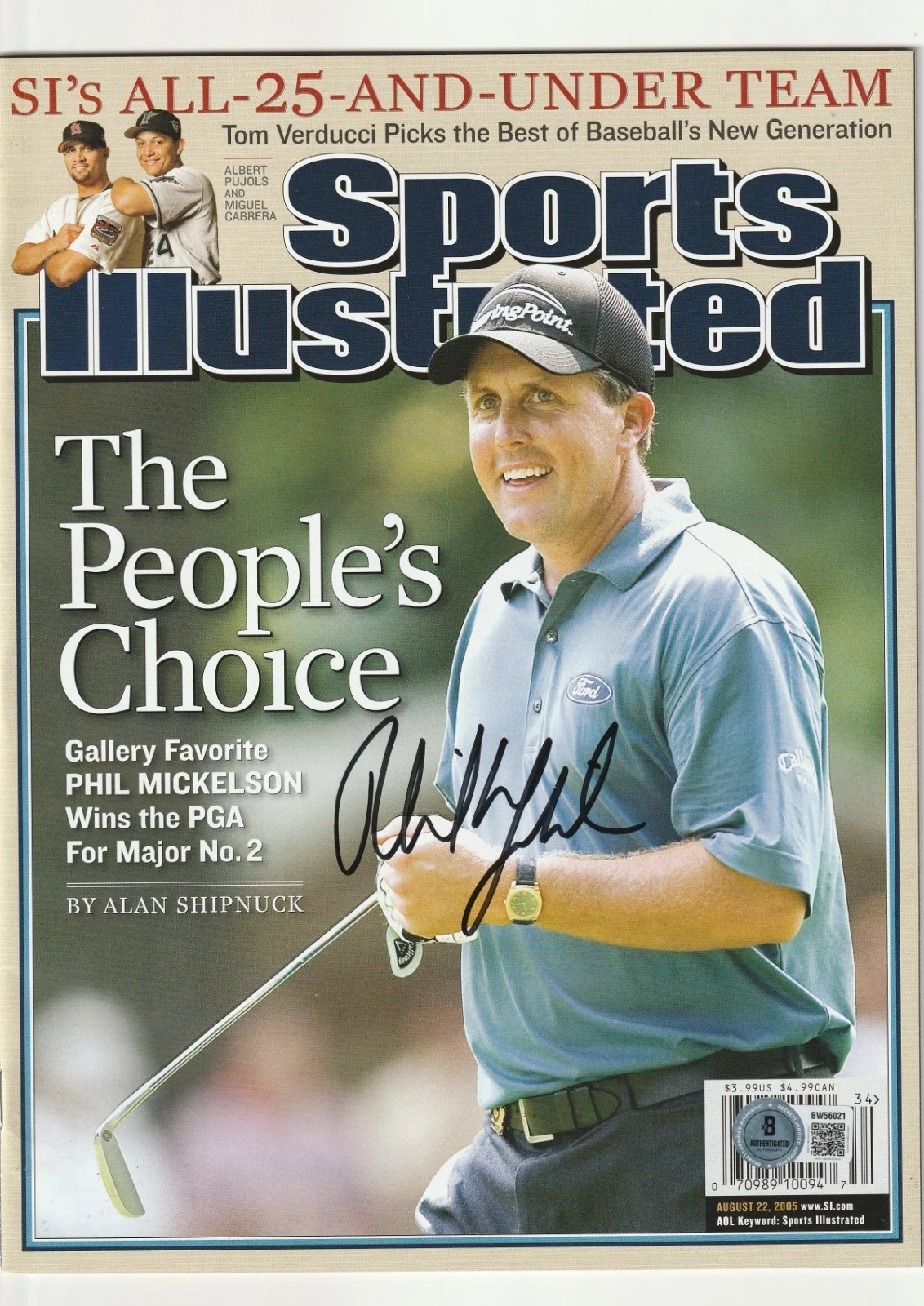 PHIL MICKELSON Signed 8/22/05 SPORTS ILLUSTRATED Magazine (NO Label) BAS