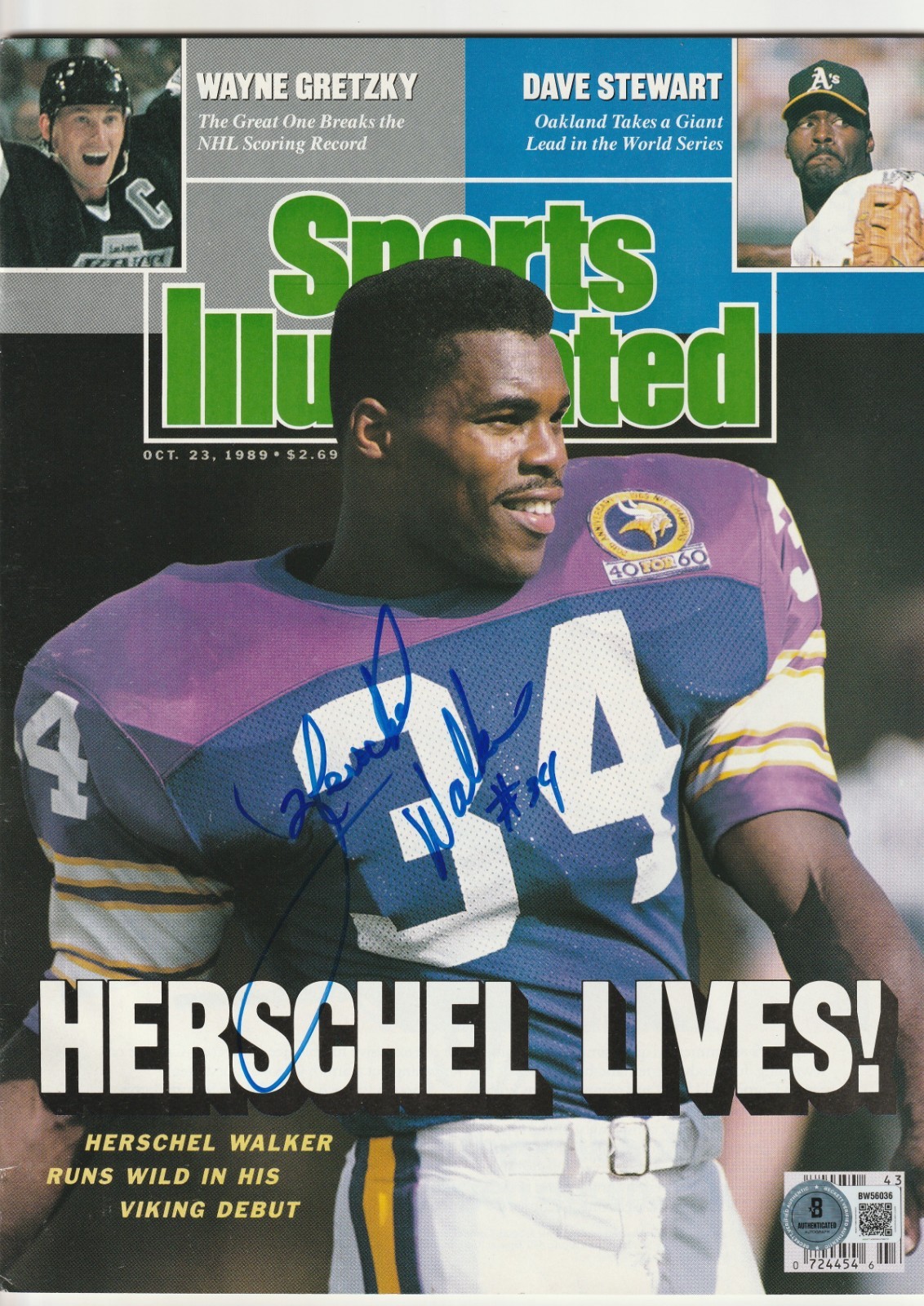 HERSCHEL WALKER Signed 10/23/89 SPORTS ILLUSTRATED Magazine (NO Label) Beckett