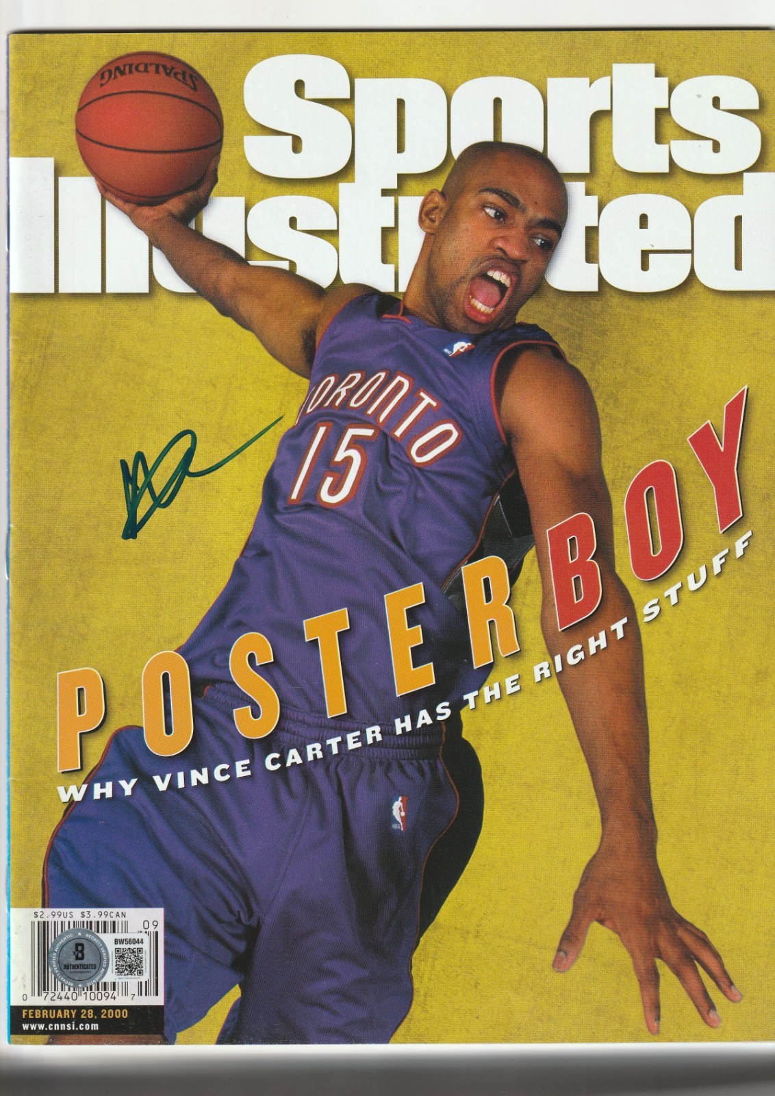 VINCE CARTER  Signed 2/28/00 SPORTS ILLUSTRATED Magazine (NO Label) BAS