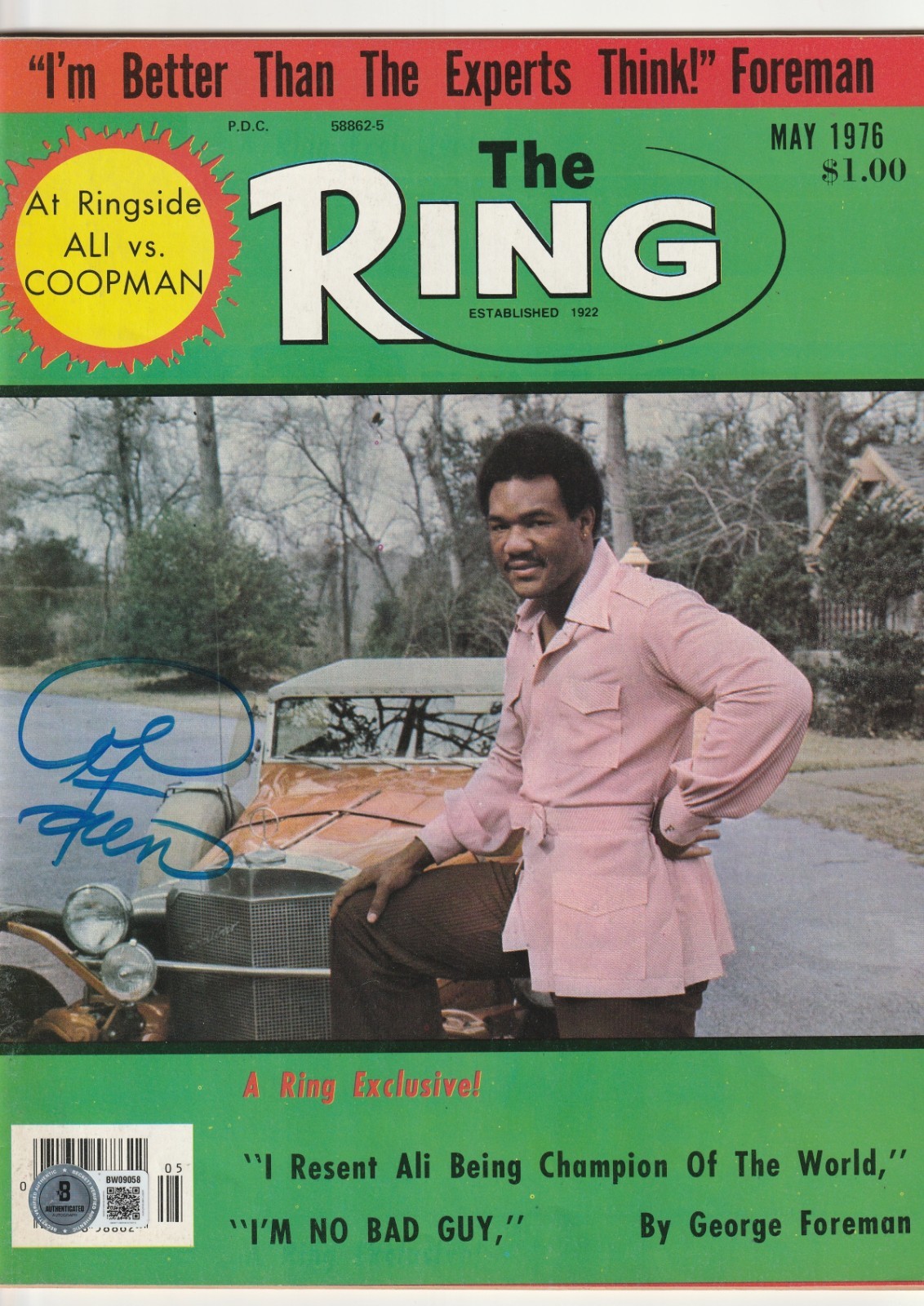 GEORGE FOREMAN Signed May 1976 The RING Magazine Beckett BAS