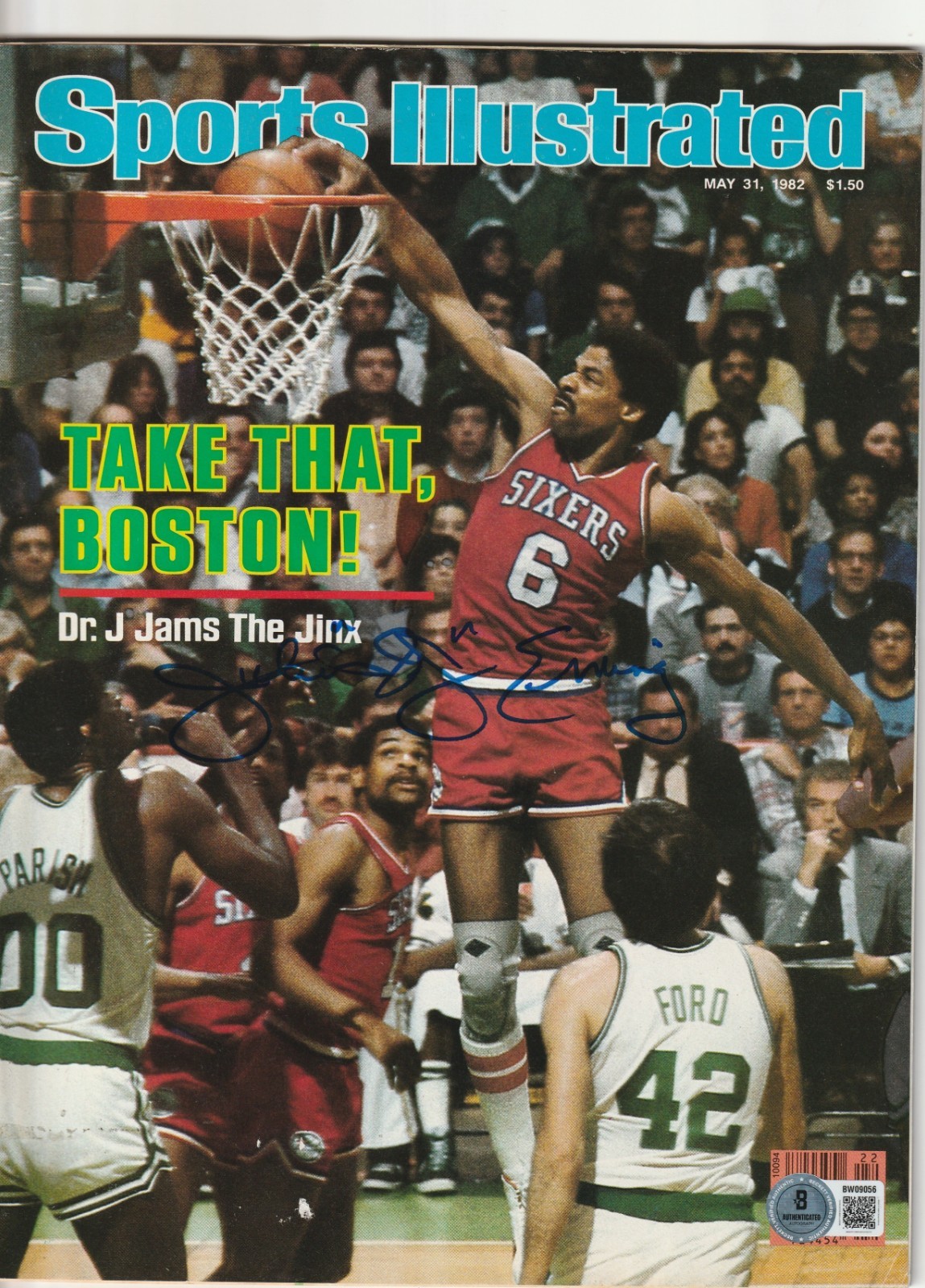 JULIUS DR. J ERVING Signed 5/31/82 SPORTS ILLUSTRATED Magazine Beckett BAS