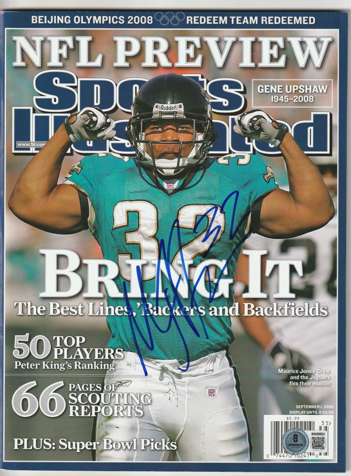 MAURICE JONES-DREW Signed 9/1/08 SPORTS ILLUSTRATED Magazine (NO Label) Beckett