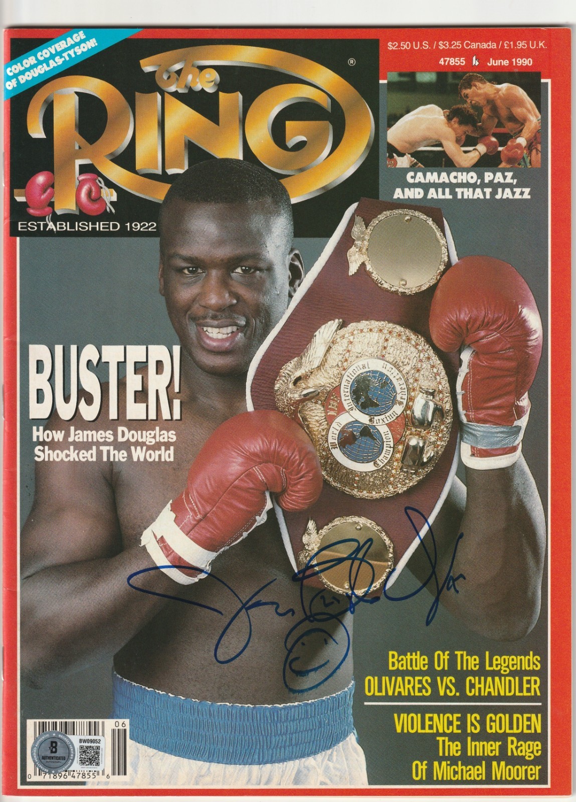 JAMES BUSTER DOUGLAS Signed June 1990 The RING Magazine Beckett BAS