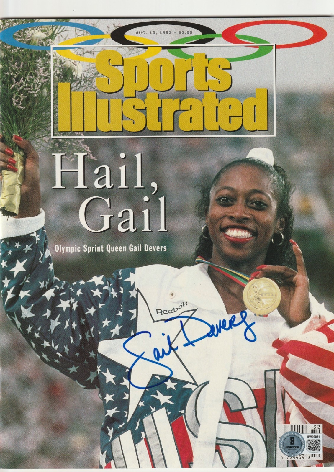 GAIL DEVERS Signed 8/10/92 SPORTS ILLUSTRATED Magazine (NO Label) BAS