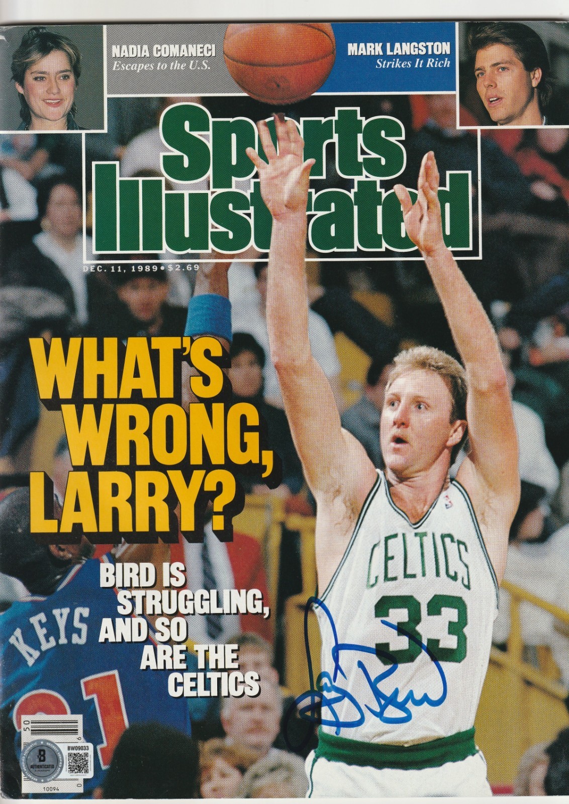 LARRY BIRD Signed 12/11/89 SPORTS ILLUSTRATED Magazine (NO Label) BAS