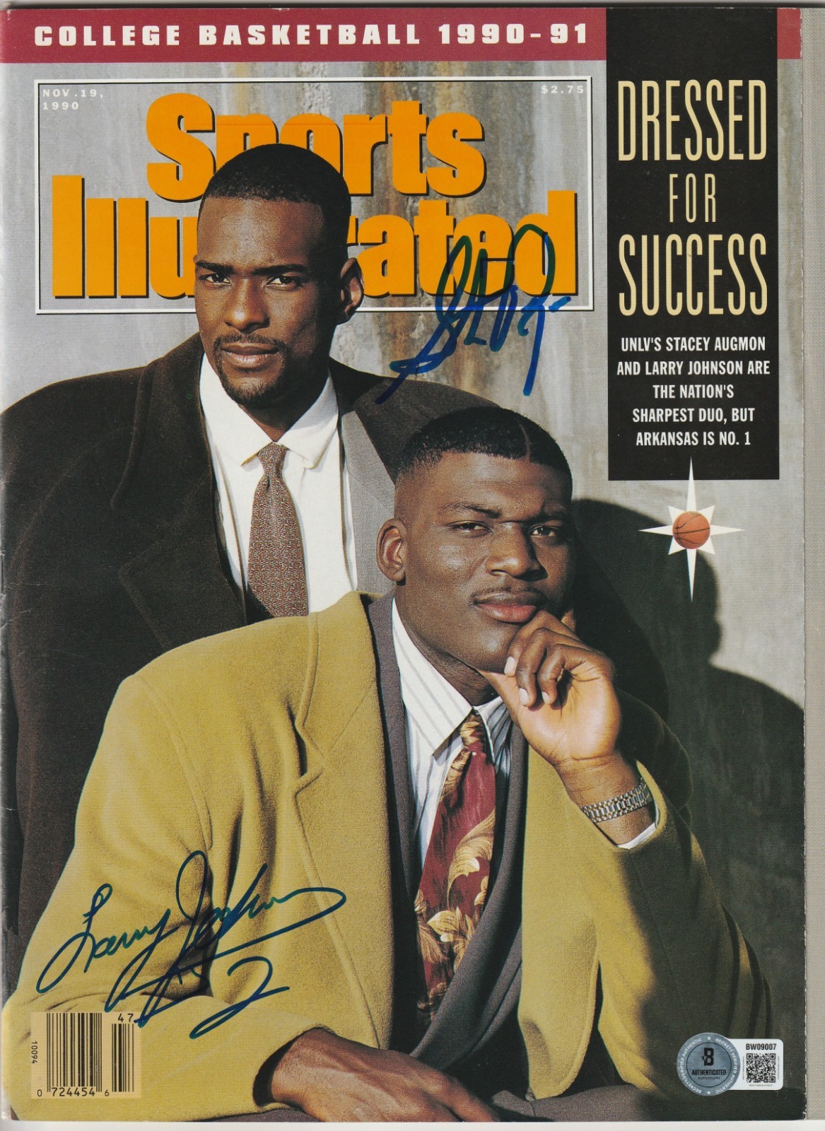 JOHNSON & AUGMON Signed 11/19/90 SPORTS ILLUSTRATED Magazine (NO Label) BAS