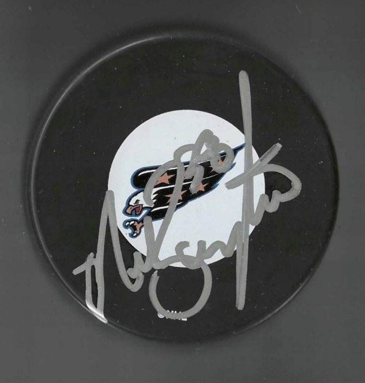 Nolan Baumgartner Signed Washington Capitals Flying Eagle Logo Puck