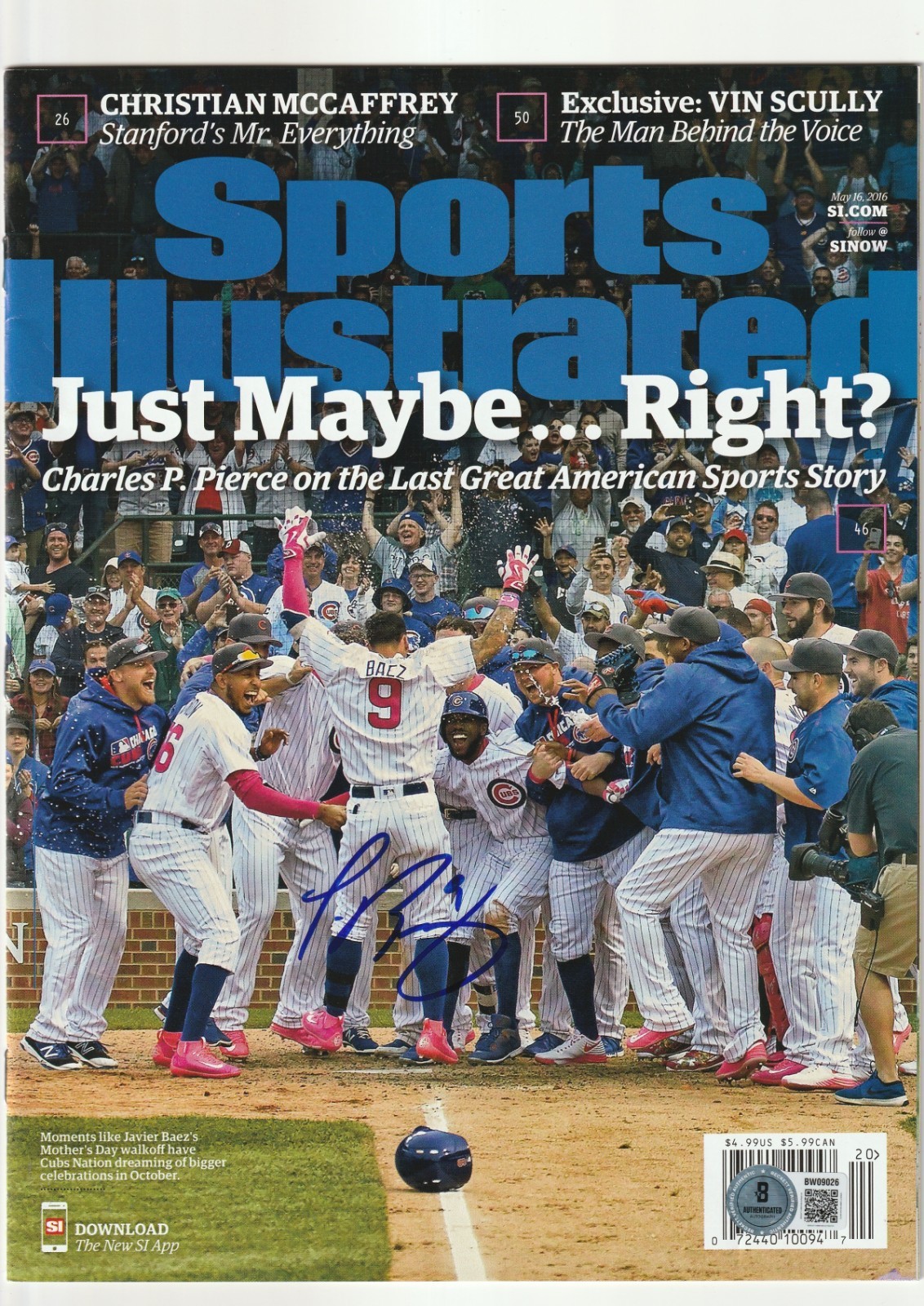 JAVIER BAEZ Signed 5/16/16 SPORTS ILLUSTRATED Magazine (NO Label) Beckett BAS
