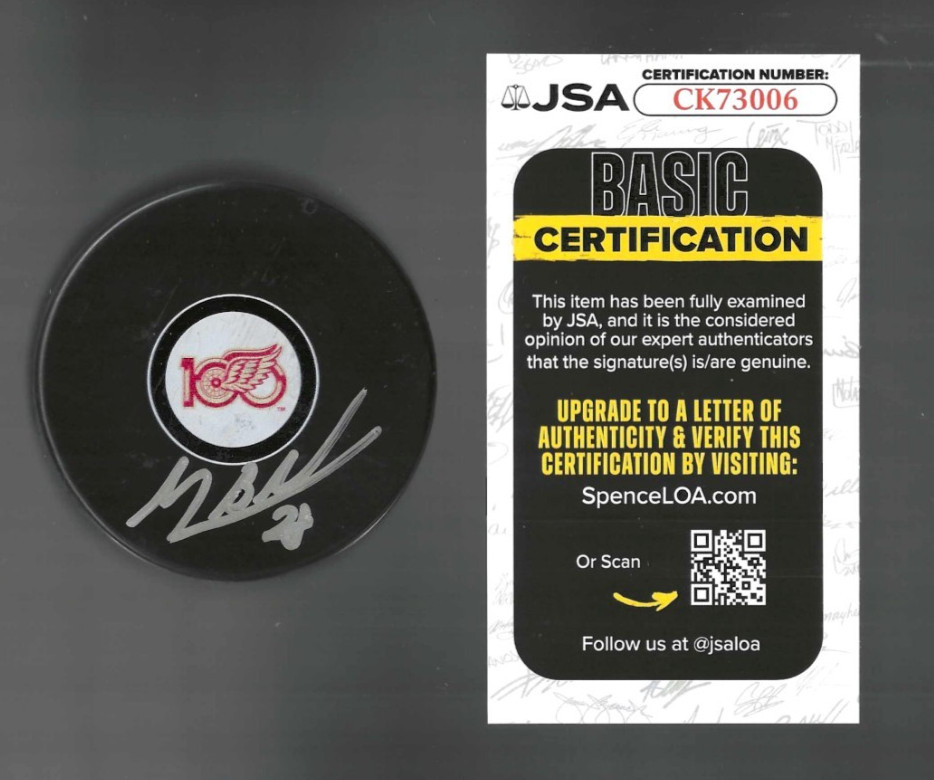 Michael Brandsegg-Nygard Signed Detroit Red Wings Centennial 100th Puck JSA COA