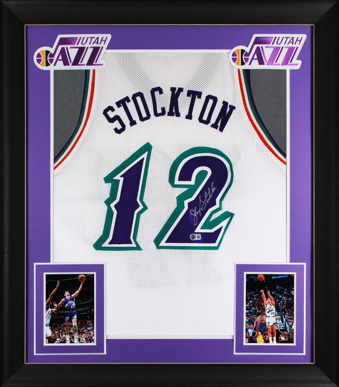 John Stockton Authentic Signed White Pro Style Framed Jersey BAS Witnessed