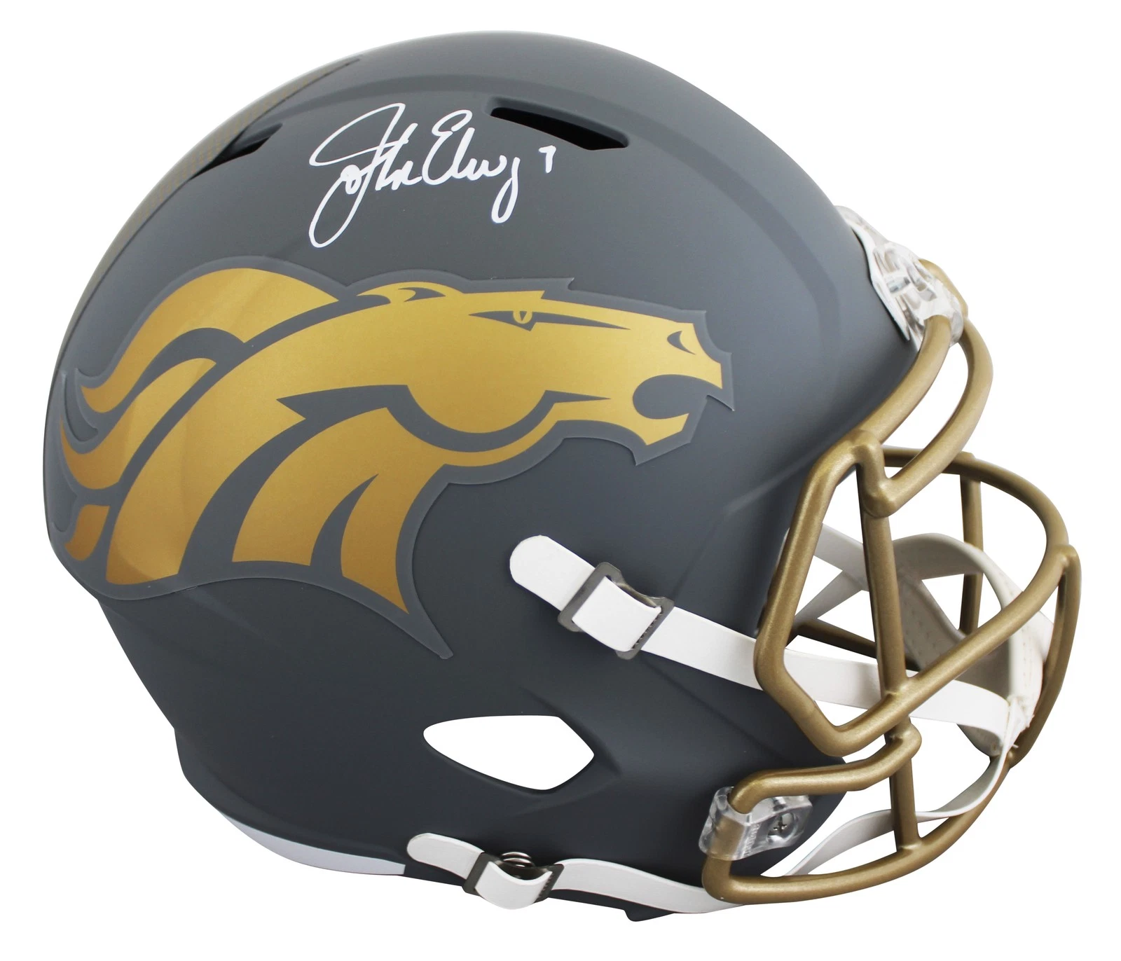 Broncos John Elway Signed Slate Full Size Speed Rep Helmet BAS Witnessed