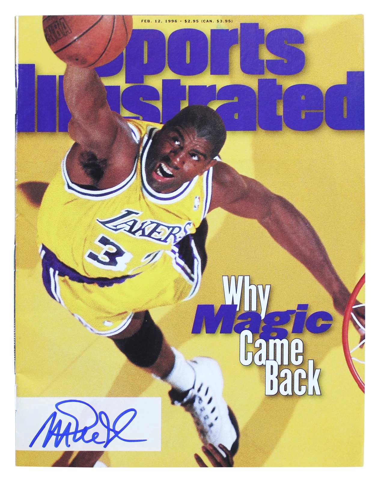 Lakers Magic Johnson Signed February 1996 Sports Illustrated Magazine BAS Wit