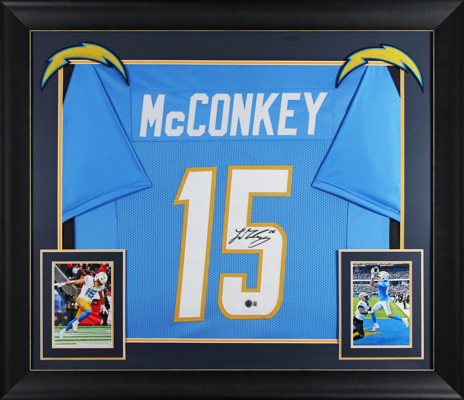 Ladd McConkey Authentic Signed Powder Blue Pro Style Framed Jersey BAS Witnessed