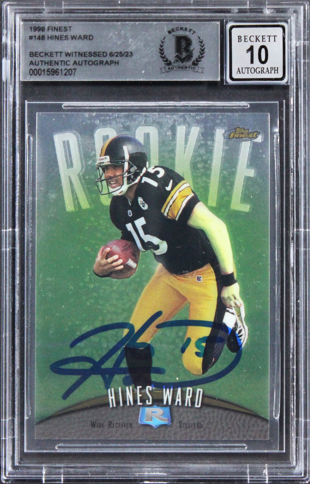 Steelers Hines Ward Signed 1998 Topps Finest #148 Rookie Card Auto 10! BAS Slab