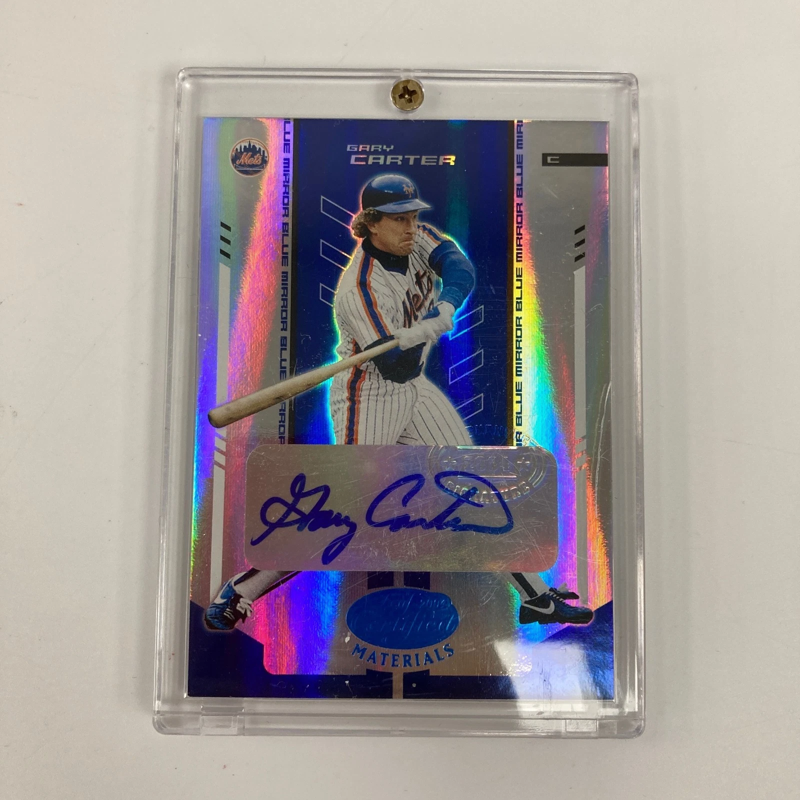 2004 Leaf Certified Materials Mirror Autograph Blue Gary Carter Auto #93/100