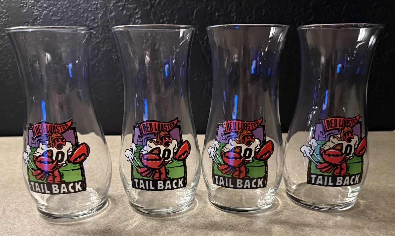 Set of 4 VTG Red Lobster Tail Back Football Hurricane Drink Pint Beer Glasses
