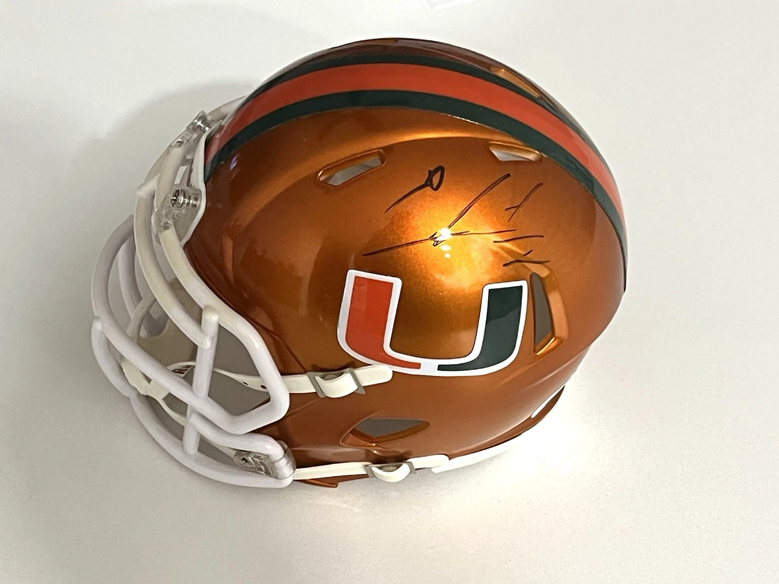 Ed Reed Hand Signed Miami Hurricanes Orange mini helmet Beckett Cert
